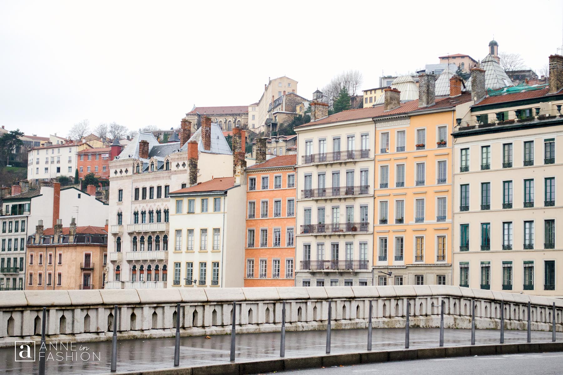 Vieux Lyon colourful buildings and architectural details Lyon France