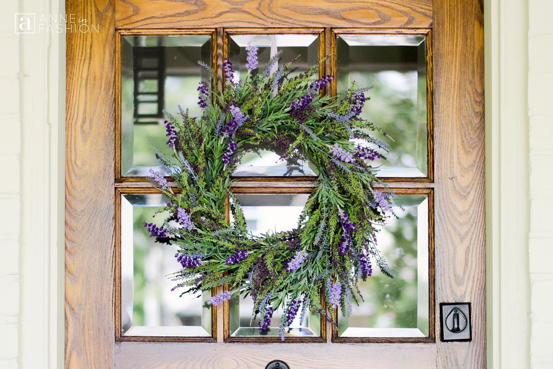 Lavender wreath on wood door